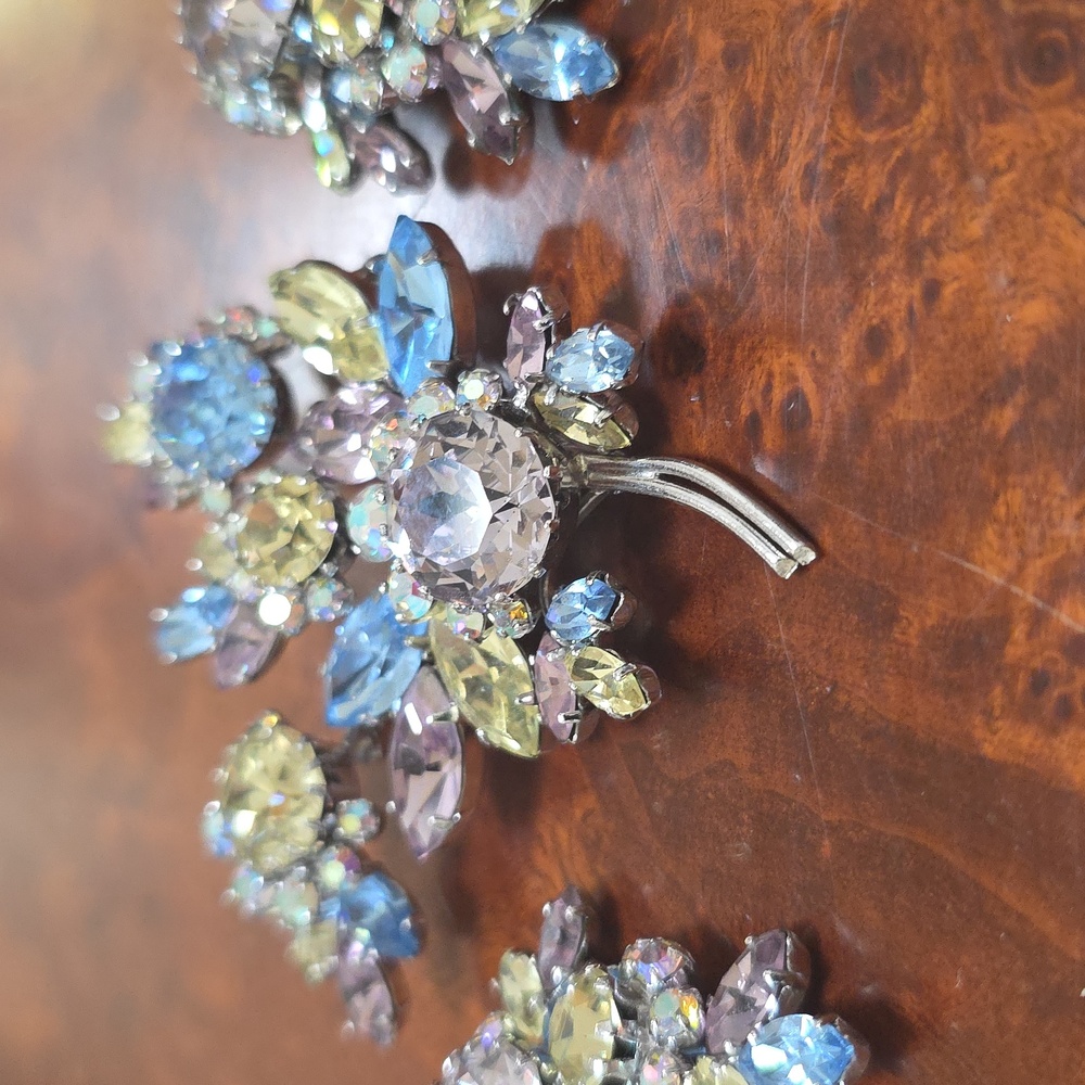 Azub Australian Crystal Floral Brooch And Earrings Clip on. Vintage